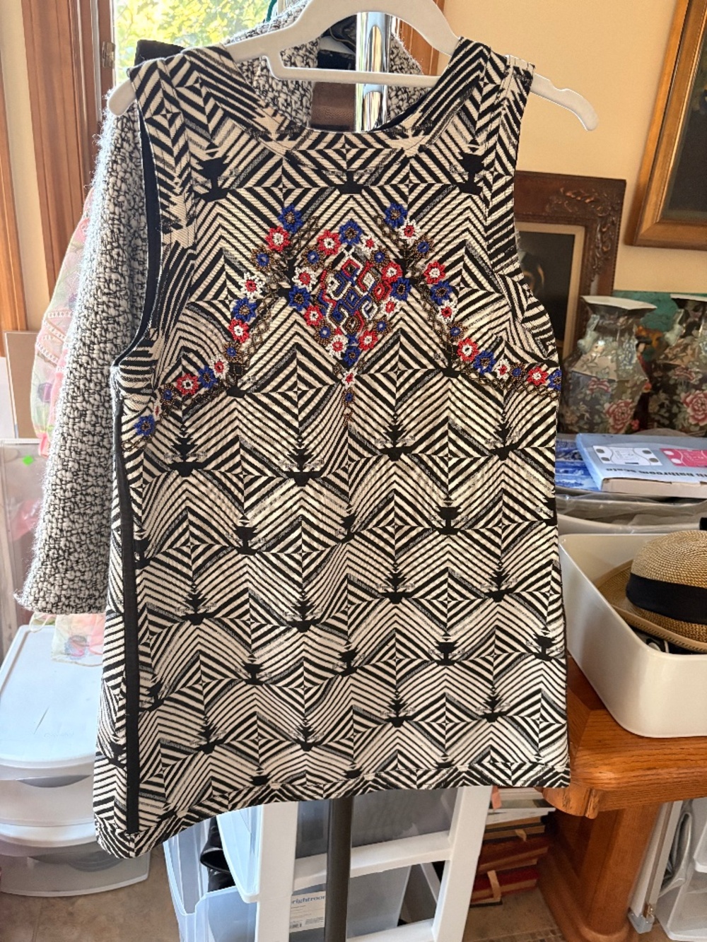 Free People New Romantics Beaded Mod Squad Tribal Dress in Black and White S